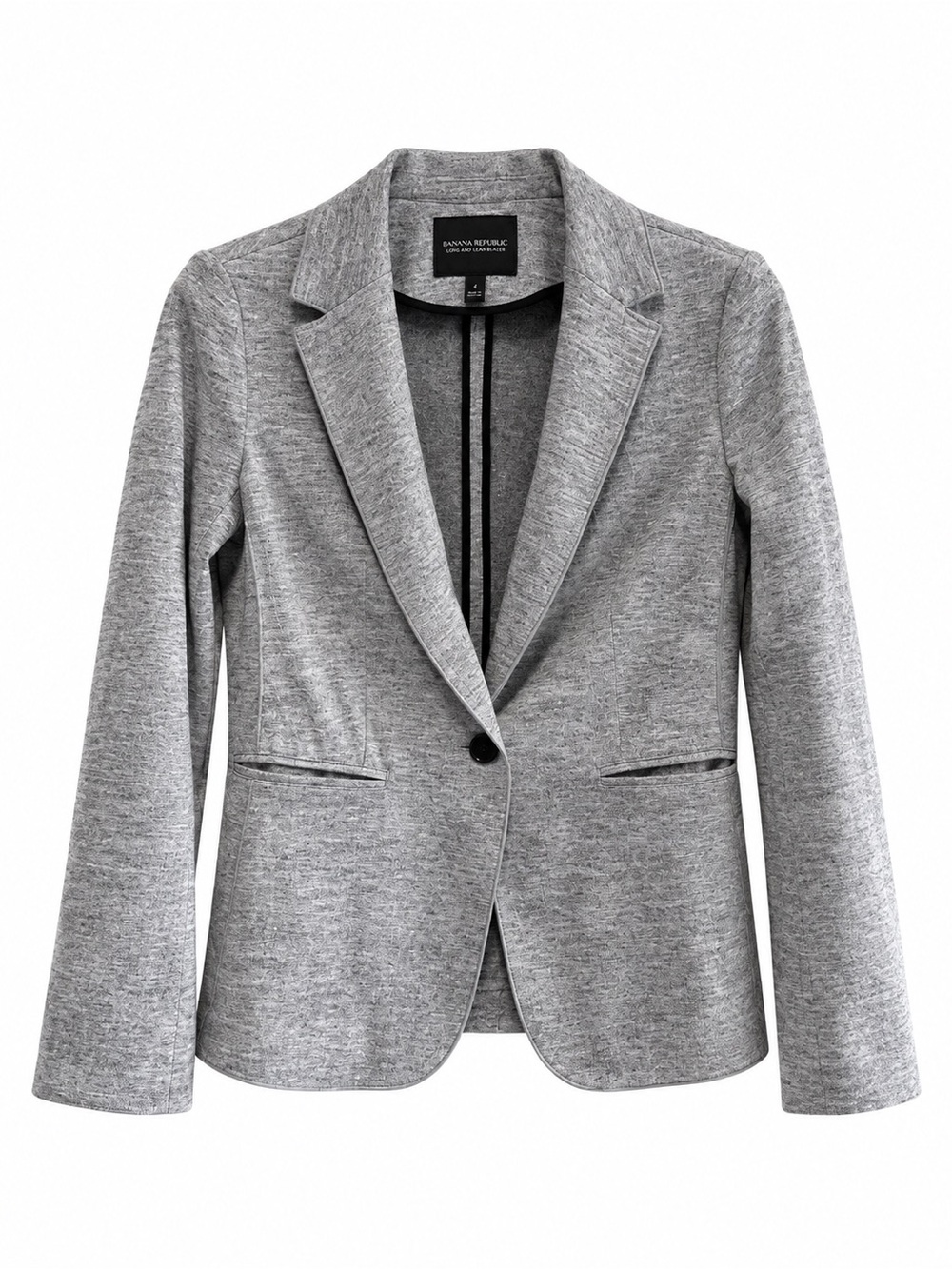 Banana Republic Long and Lean Blazer Gray Stretch Knit Size 4